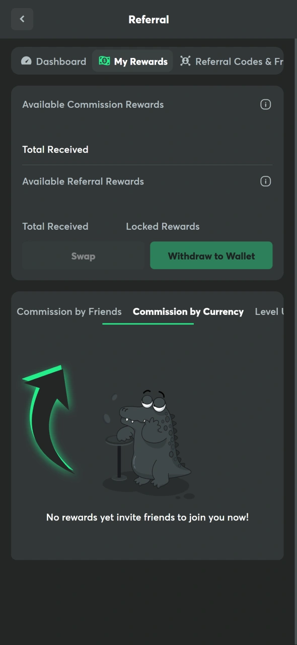 Look at your affiliate earnings at your BC Game account.