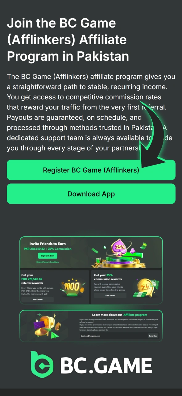 Go to BC Game registration from this page to become affiliate.