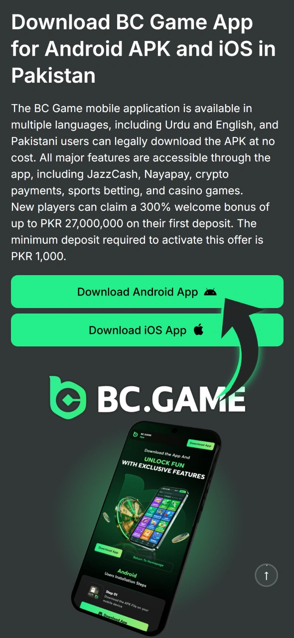 Click on this button to get official BC Game android app.