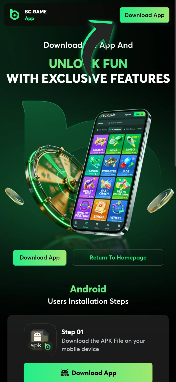 Download BC Game app to join online casino.