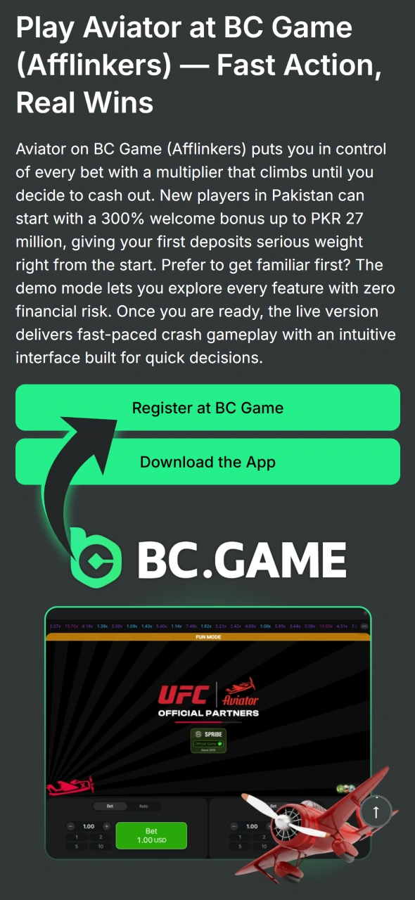 Click this button to start playing Aviator at BC Games.