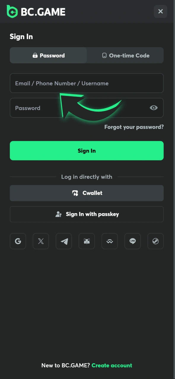 Log into your created BC Game account to play Aviator.