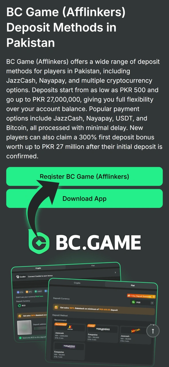 Click this button to join BC Game and make your first deposit.