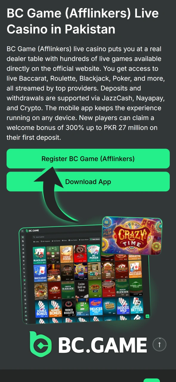 Press this button to join BC game and start playing live casino games.