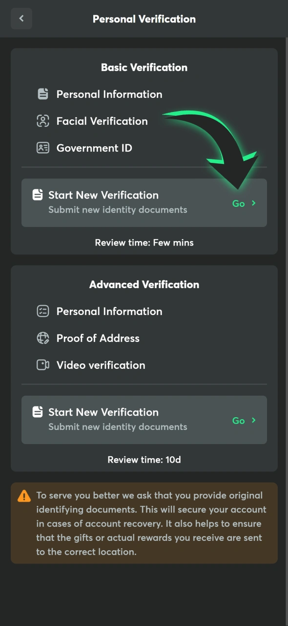 Verify your BC Game account for withdrawing live casino winnings.