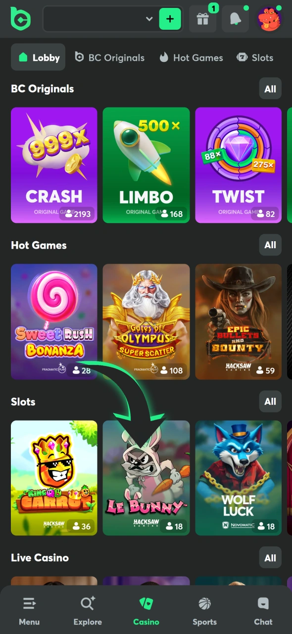 Start playing to wager BC Game registration welcome bonus.