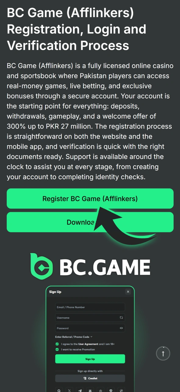 Open and fill BC Game registration form that opens after pressing on this button.