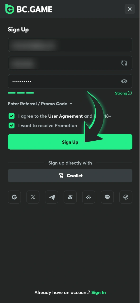 Finish your BC Game registration by pressing this button.