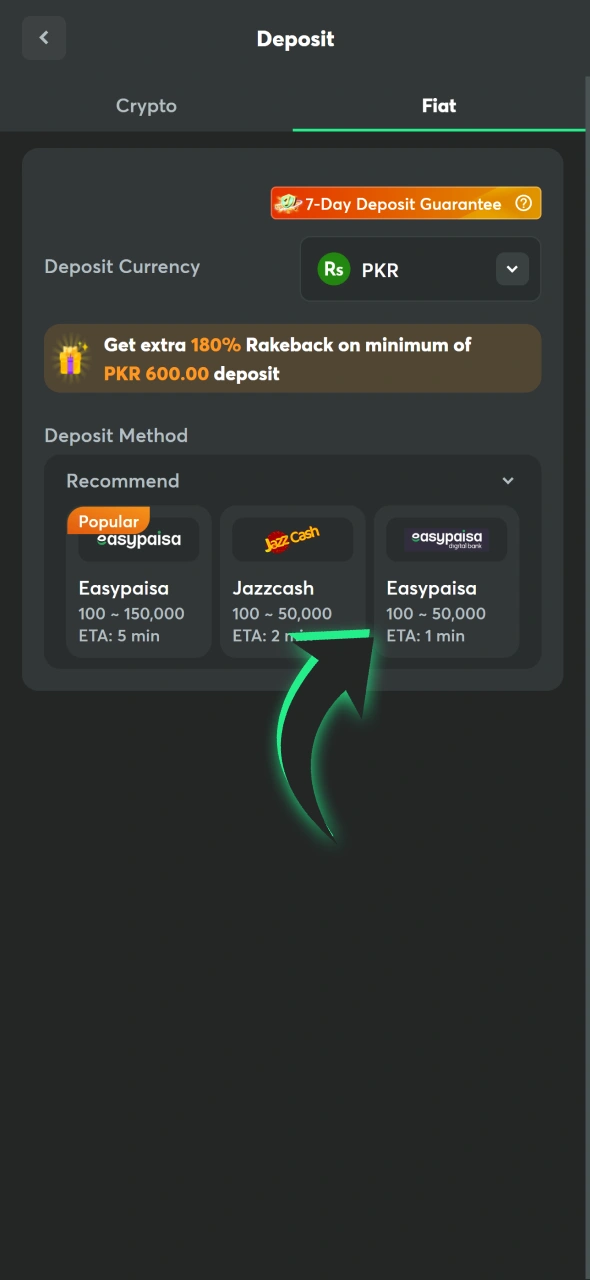 Deposit funds for BC Game slots playing.