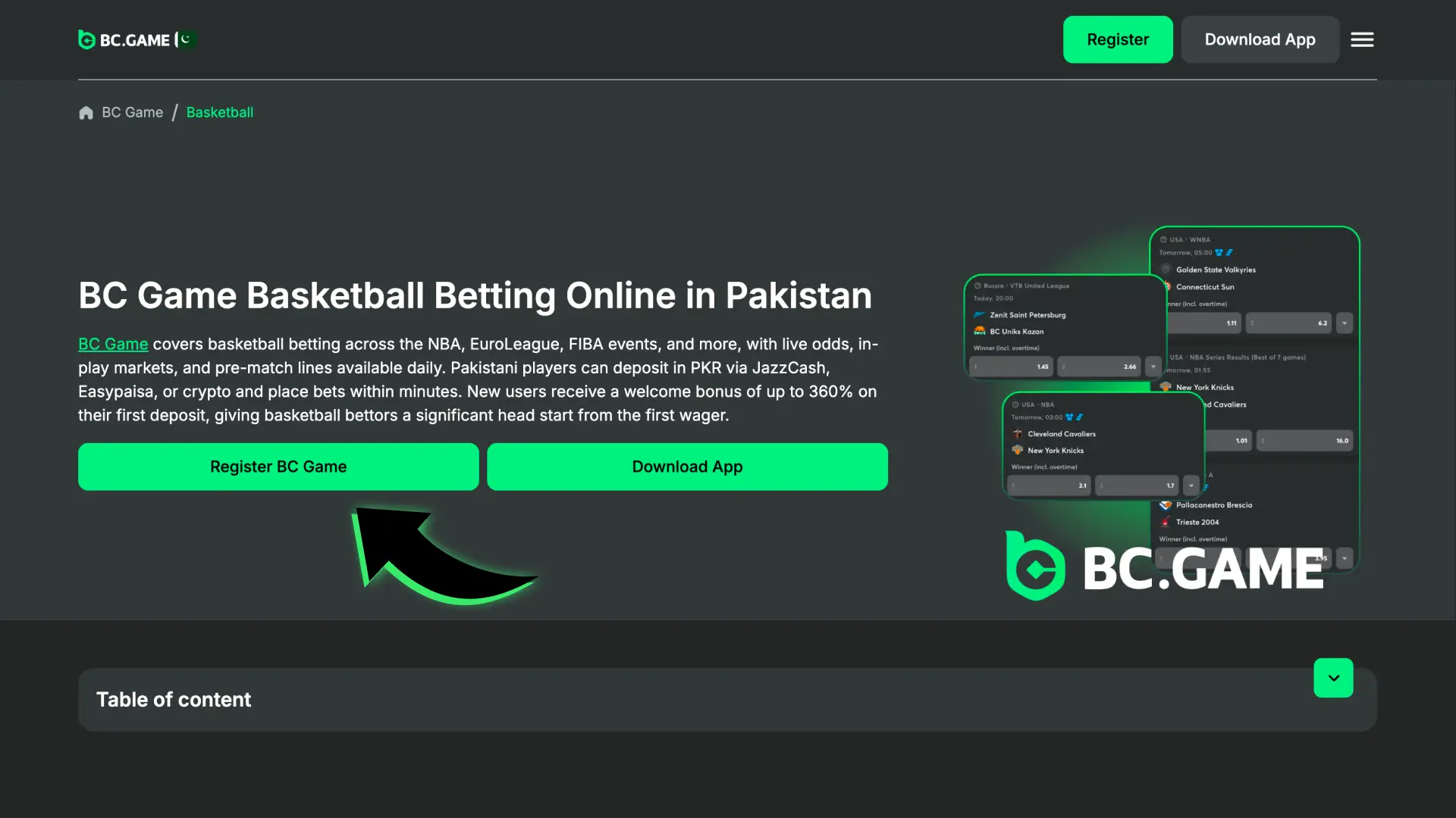 Create your account today to access BC Game basketball betting features.