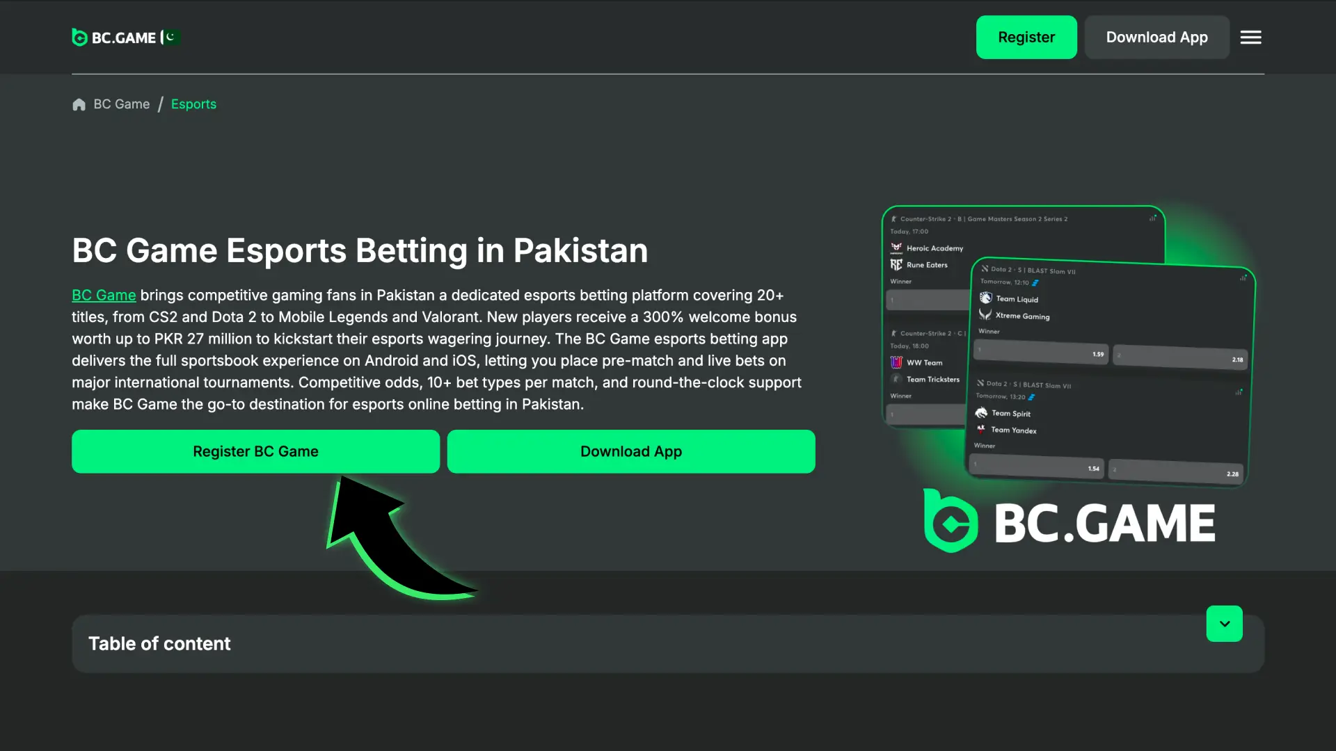 Register your account to activate your BC Game Esports betting profile.