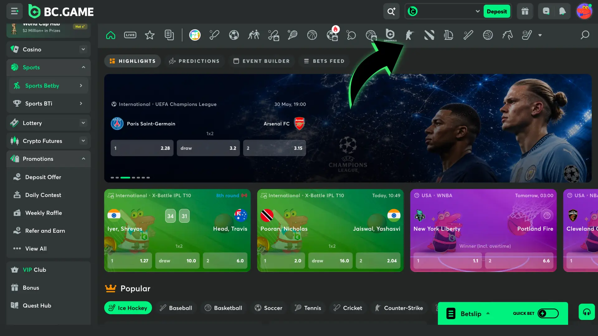 Open the esports section and bet on popular competitive gaming events.