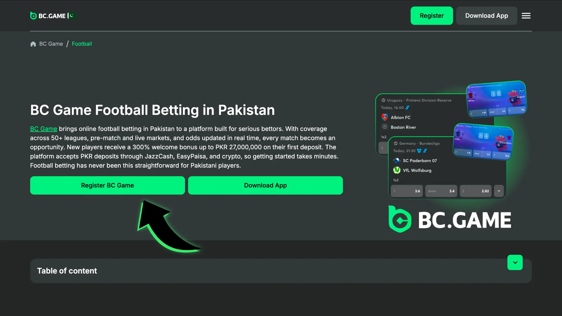 Register your account to unlock BC Game football betting opportunities immediately.