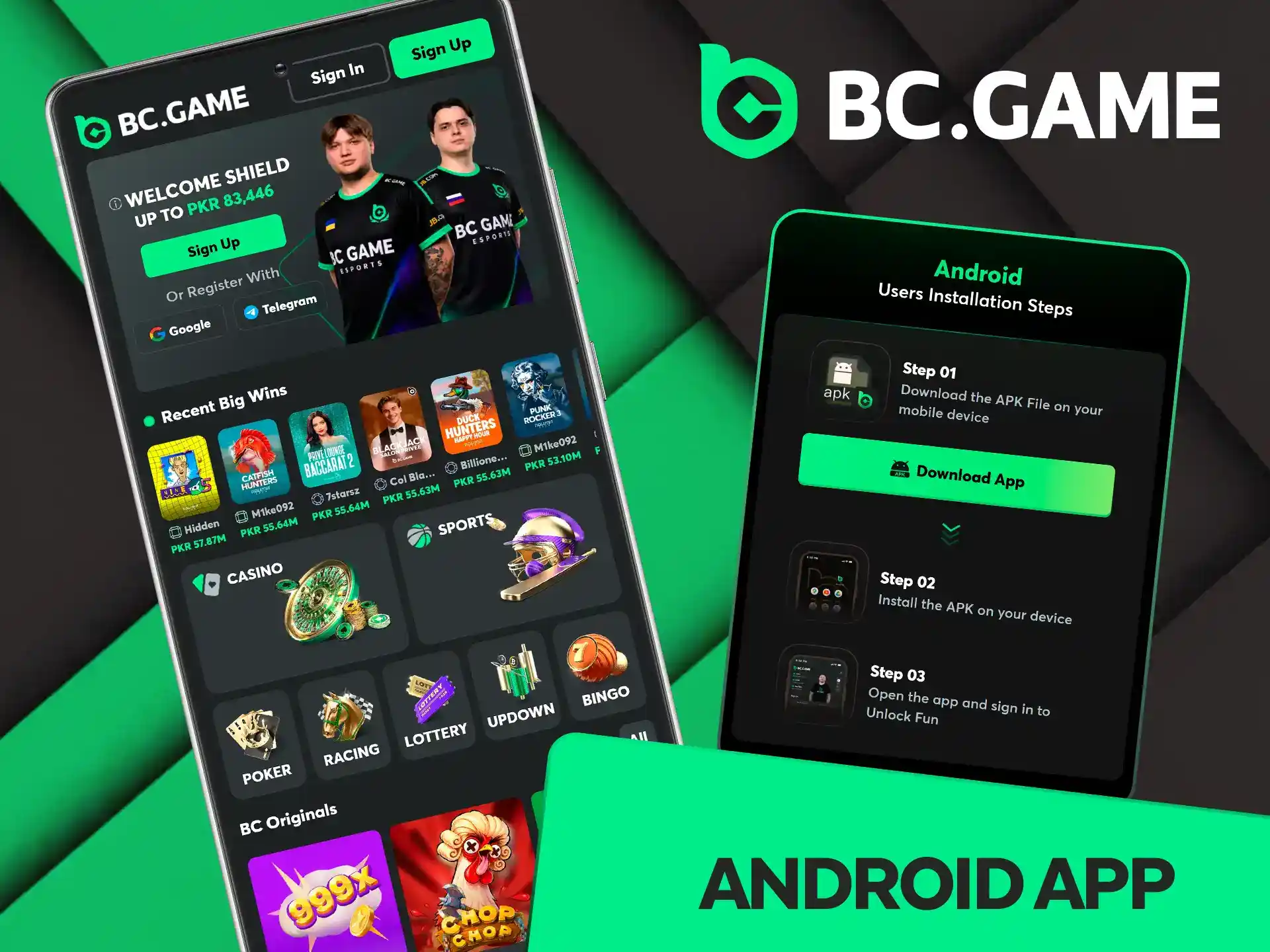 Install the BC Game app for Android.