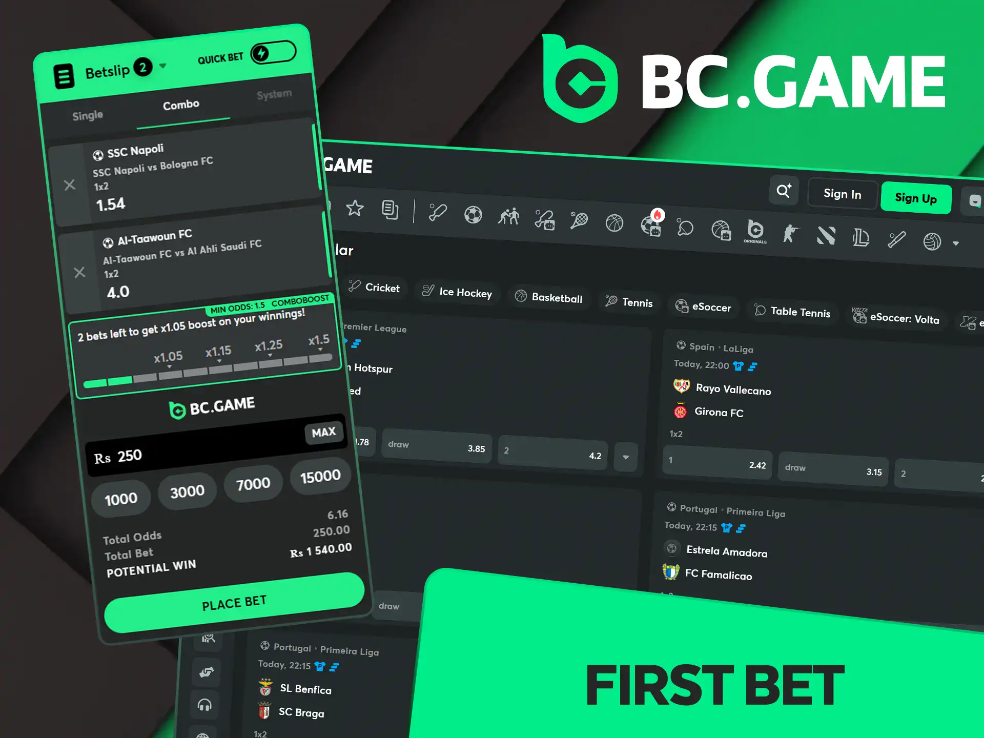 Follow these steps to place a bet on BC Game.