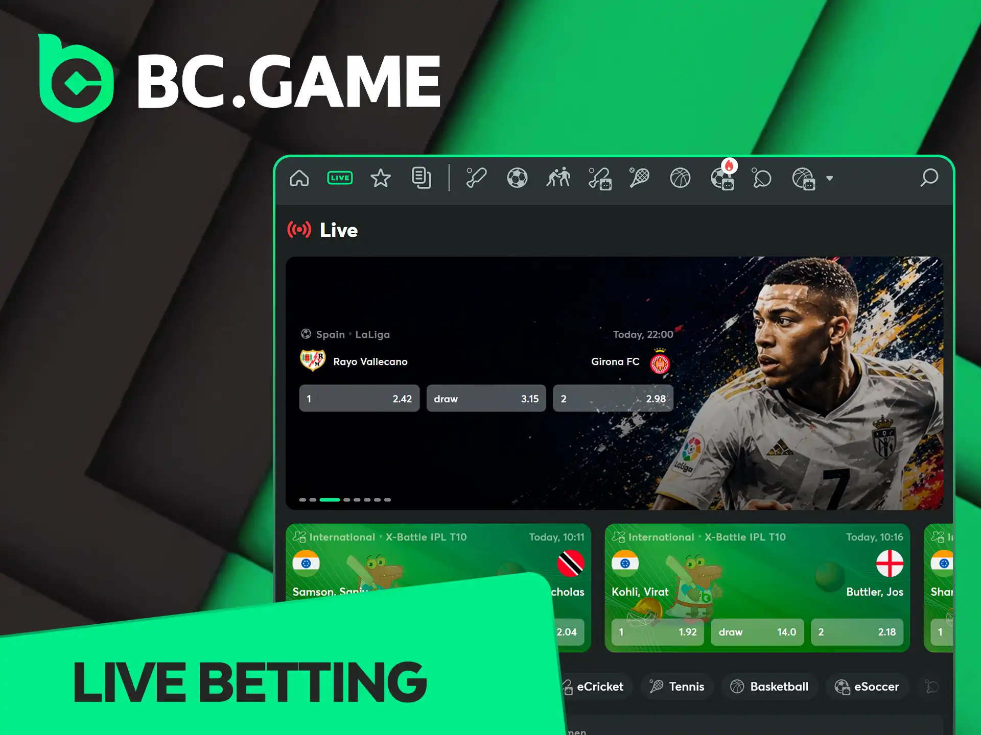 Enjoy real-time live betting on BC Game.